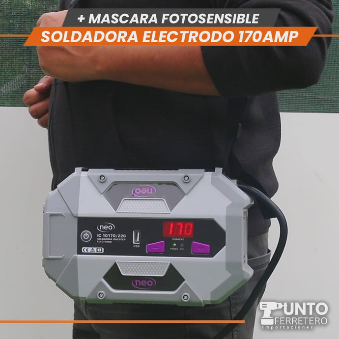 soldadora neo 170 amperios mma + mascara fotocensible 2 sensores uso industrial